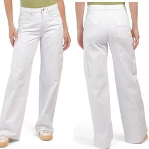 BLUE REVIVAL Womans Wide Leg Jeans Size 25 White Flex Back Cargo‎ NWT